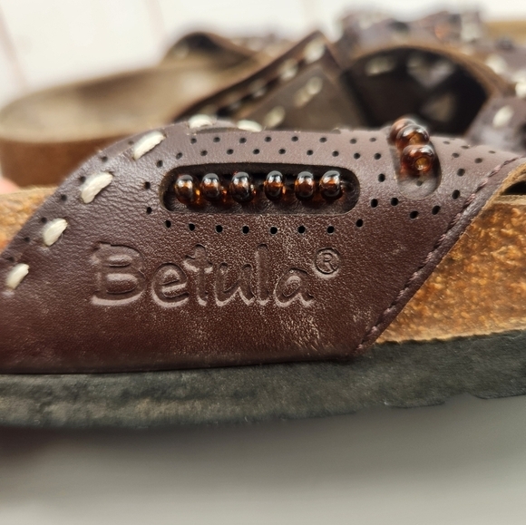 Betula by Birkenstock Joyce Beaded Double Leather Sandals Brown 8-8.5 Narrow - Picture 9 of 15